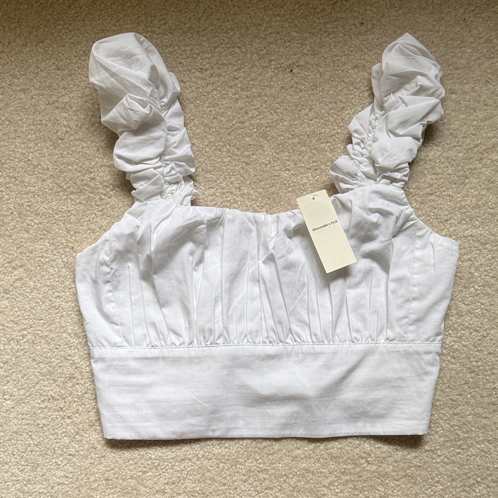 Abercrombie & Fitch White Ruffled Tank Top